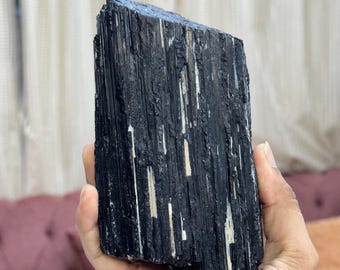 7"Extra Large Natural Black Tourmaline Crystal – Rough Chunk, Rod, Log Formation