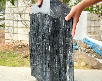 Huge Black Tourmaline Tower, Raw Schorl Crystal with Polished Tip