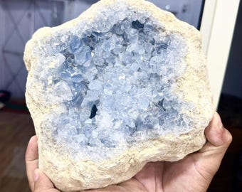 Large Blue Calcite Cluster | Natural Calcite Geode | Sparkling Crystal Formation | Collector Mineral Gift