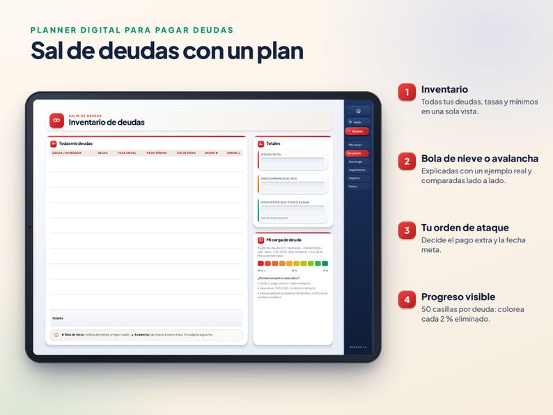 Debt Relief Planner in Spanish | Snowball and Avalanche | GoodNotes Digital Tracker image 3