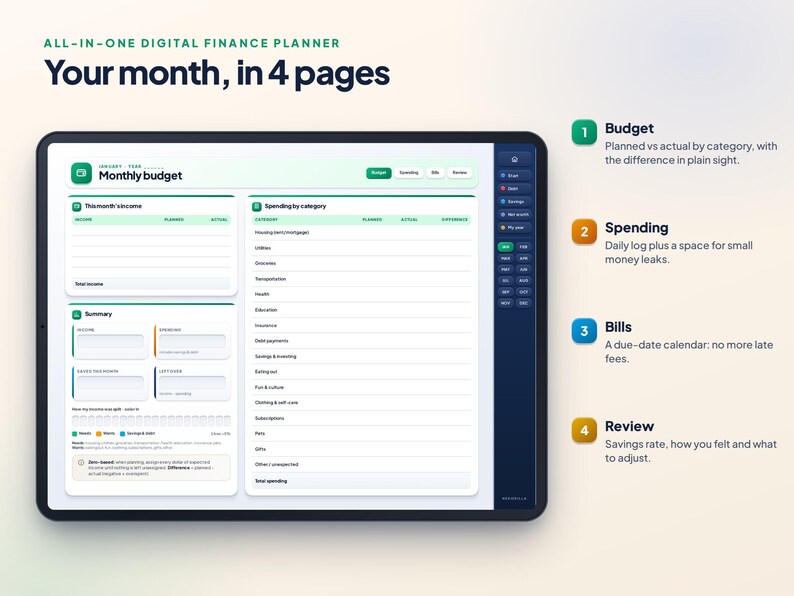 Digital Budget Planner with Excel Spreadsheet | Debt, Savings & Net Worth Tracker | GoodNotes imagen 3