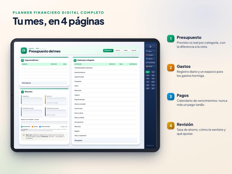 Digitaler Finanzplaner auf Spanisch mit Excel | Budget, Schulden, Sparen und Vermögen | GoodNotes Bild 3