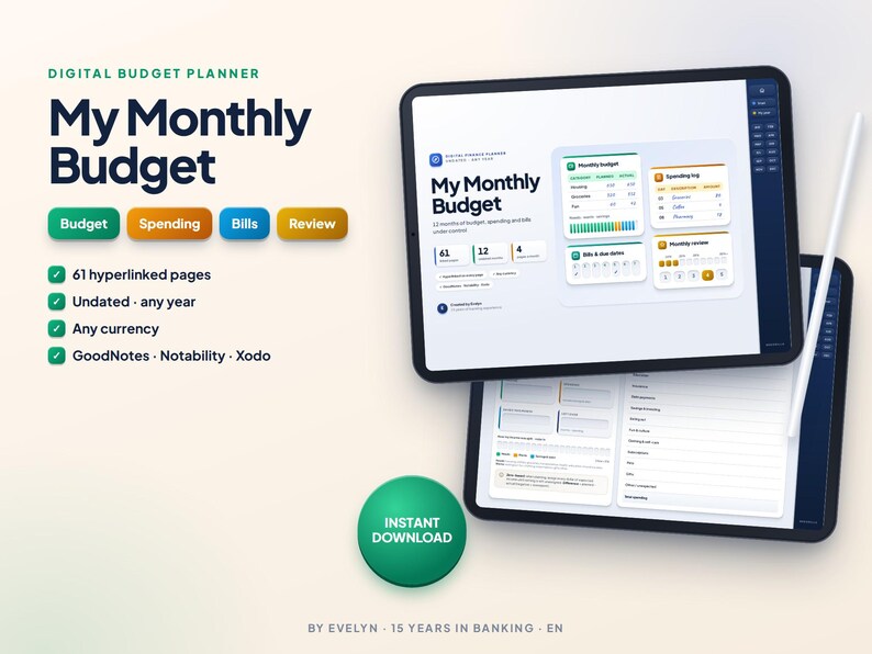 Monthly Budget Planner for GoodNotes | Expense and Bill Tracker | Undated Digital Finance Planner image 1