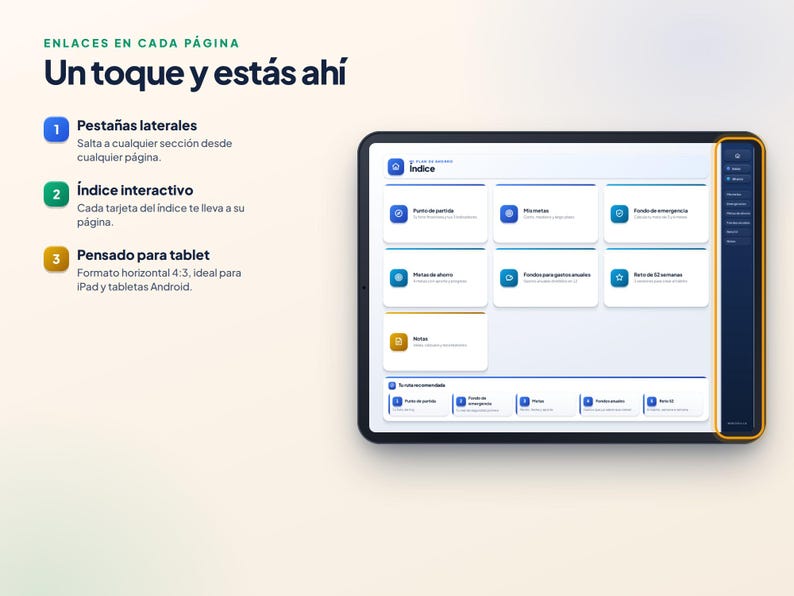 Planificateur d'épargne numérique en espagnol | Fonds d'urgence, objectifs et défi de 52 semaines | GoodNotes image 5