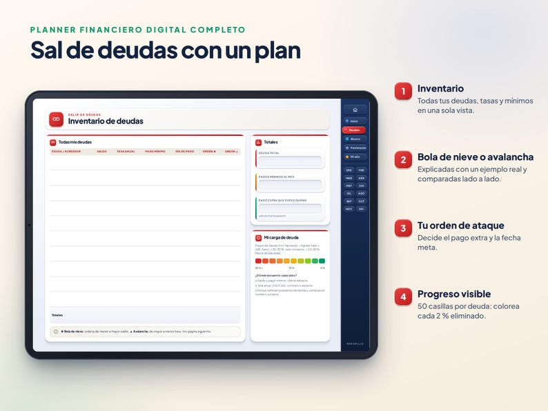 Digitaler Finanzplaner auf Spanisch mit Excel | Budget, Schulden, Sparen und Vermögen | GoodNotes Bild 4