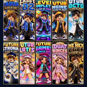 Graduation Gamer 2027 PNG Bundle: 10 Block Characters, Class of 2027 Shirt Designs, Bilingual Printable PDF