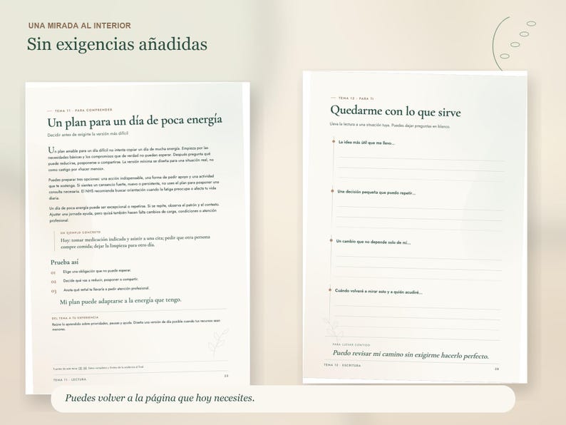 Journal de fatigue et d'énergie en espagnol | Quand la fatigue s'installe | Journal de bien-être guidé | 2 fichiers PDF imprimables image 4