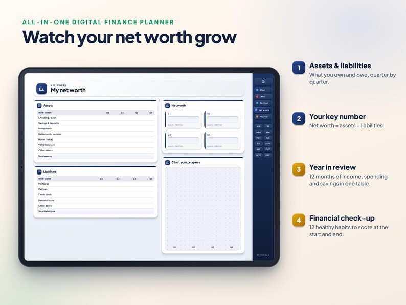 Digital Budget Planner with Excel Spreadsheet | Debt, Savings & Net Worth Tracker | GoodNotes imagen 5