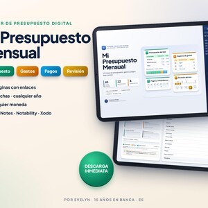 Maandelijkse budgetplanner in het Spaans | Overzicht van uitgaven en betalingen | Digitale GoodNotes zonder datum afbeelding 1