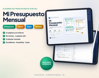 Monatsbudgetplaner auf Spanisch | Ausgaben- und Zahlungsübersicht | Undatiertes digitales GoodNotes-Programm