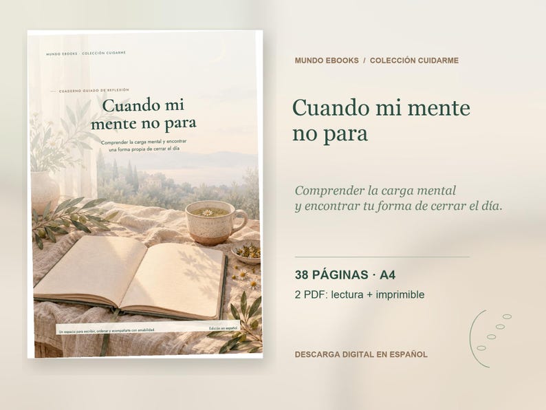 Mental Load Journal in Spanish | When My Mind Won't Stop | Guided Self-Care Journal | Printable and Digital PDF image 1