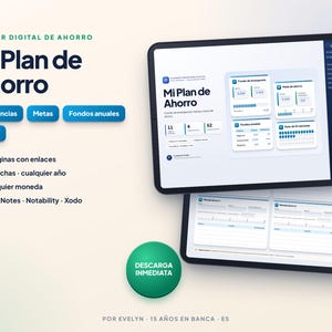 Planificateur d'épargne numérique en espagnol | Fonds d'urgence, objectifs et défi de 52 semaines | GoodNotes image 1