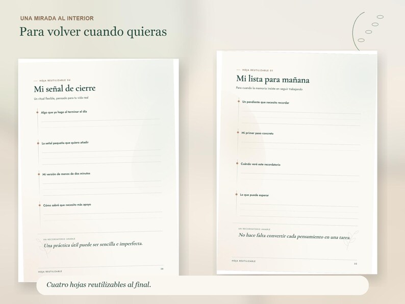 Mental Load Journal in Spanish | When My Mind Won't Stop | Guided Self-Care Journal | Printable and Digital PDF image 5