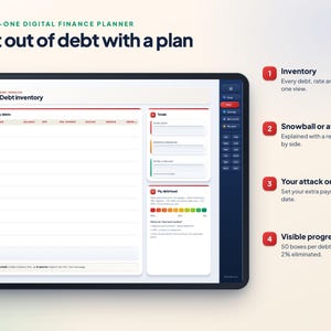 Digital Budget Planner with Excel Spreadsheet | Debt, Savings & Net Worth Tracker | GoodNotes imagen 4