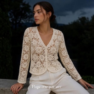 Floral Crochet Cardigan Pattern PDF, Flower Motif Top Crochet Pattern, Boho Lace Cardigan Tutorial, Intermediate Crochet PDF Pattern