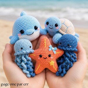Model Ocean Friends Amigurumi Crochet Patterns PDF, Turtle, Dolphin, Jellyfish & Starfish Plush, Beginner Sea Animals Ebook