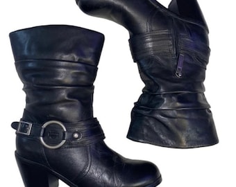 Harley-Davidson Womens Black Leather Biker Riding Heeled Boots Sz 7.5