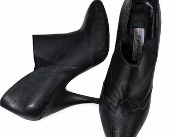 Rush Hour Vintage Black Leather Heel Ankle Boots Sz 37 6.5