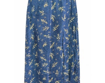Falda vaquera vintage con estampado floral de Liz Claiborne, estilo cottagecore, larga, con botones, talla 4.