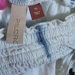 Falda Pilcro Anthropologie azul tie-dye estilo boho con fruncido y borlas, talla XL imagen 7