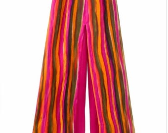 Pantalones anchos con superposición de seda estilo boho vintage de Cache, talla 2
