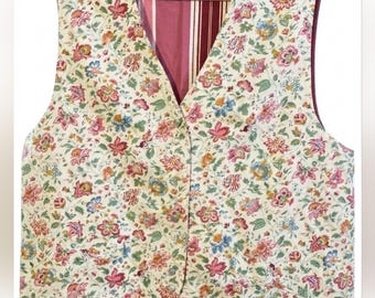 Chaleco reversible vintage de rayas florales estilo retro de los años 70, talla grande.
