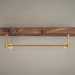 Wood Slab Floating Shelf w/ Solid Brass Pipe Towel Bar