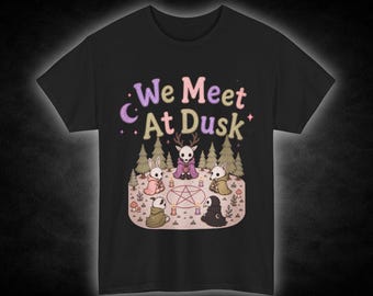 We Meet At Dusk tee | Woodland Animal Witches, Pentagram Moon Forest T-Shirt