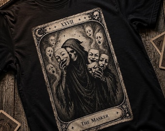 The Masker Tarot Card Tee | Gothic Reaper Hooded Figure, Occult Illustration