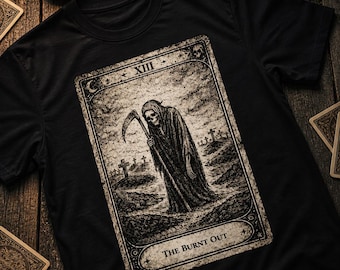 Burnt Out Tarot Death Card Tee | Gothic Grim Reaper Illustration
