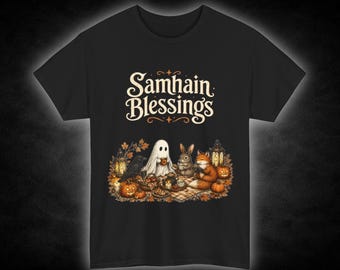 Samhain Blessings Tee | Ghost, Pumpkins & Autumn Altar Halloween Shirt