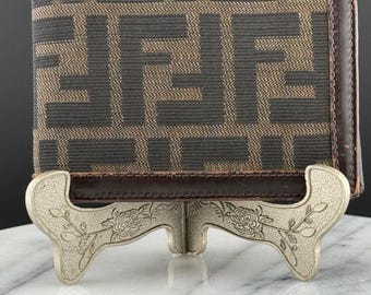 Vintage Fendi Zucca Wallet, FF Monogram Canvas Leather Bifold, Made in Italy