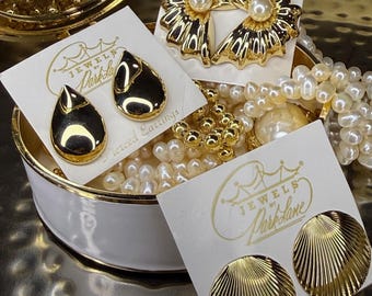 3 Pairs of Park Lane 1980s Gold Tone Statement Earrings, Deadstock NOS