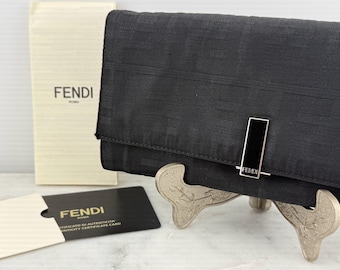 Vintage Early 2000s Fendi Zucchino FF Long Wallet/Clutch, Black Jacquard