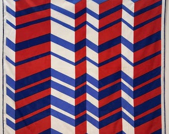 Vera Neumann Red White Blue Geometric Scarf, Mod Graphic Americana Print, Made in Japan