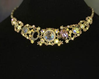 Signed HAR Rhinestone Choker Necklace – Aurora Borealis Purple Stones – Restoration Piece
