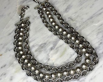 Vintage Monet Layered Silver Chain Necklace, Quiet Luxury Triple Strand Necklace, Minimalist Statement Jewelry