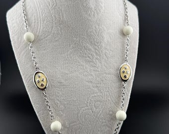 Vintage Givenchy Necklace Silver Tone Enamel Station Necklace Signed Designer Jewelry