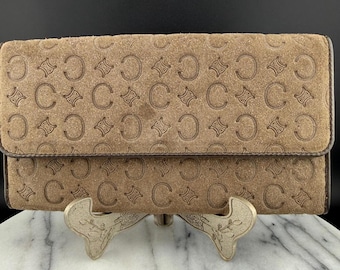 Vintage Céline Triomphe Suede Wallet Macadam "C" Monogram, Made in Italy