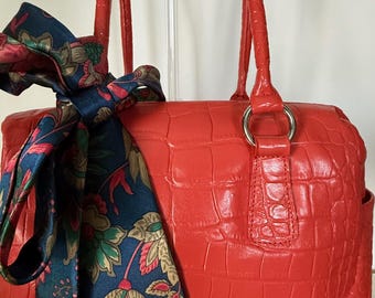 Michael Rome Designs Croco Embossed Leather Shoulder Bag, Tomato Red, Made in Italy