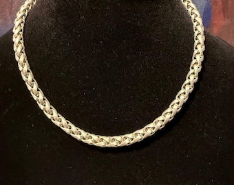 Vintage Oscar de la Renta Silver Tone Chain Necklace Toggle Clasp Designer Statement Necklace