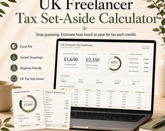 UK Self-Employed Tax Set-Aside Calculator | How Much Tax to Save Each Month | Freelancer Income Tracker | Excel