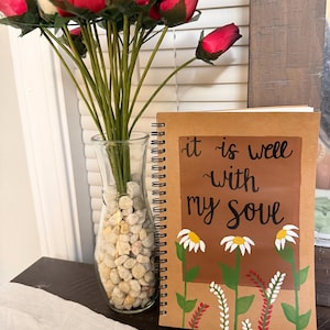 Dziennik „Wszystko w porządku z moją duszą” malowany ręcznie | Chrześcijański notatnik | Kwiatowy dziennik wiary | Prezent dla kobiet | Prezent inspirowany Pismem Świętym