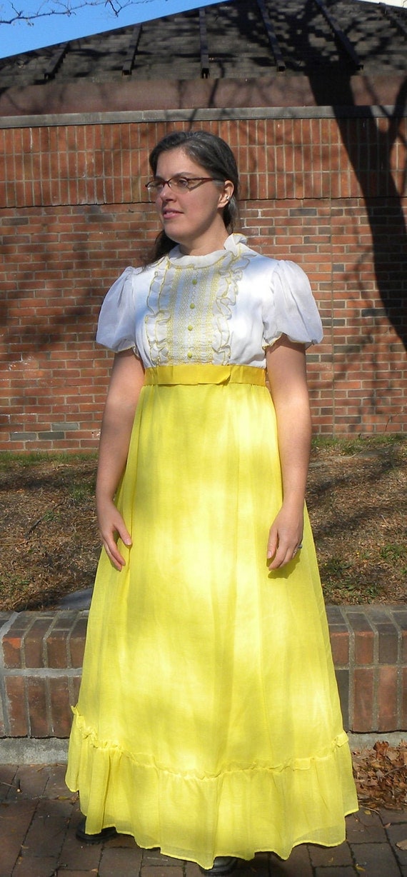 Yellow 70s Empire Waist Maxi Dress