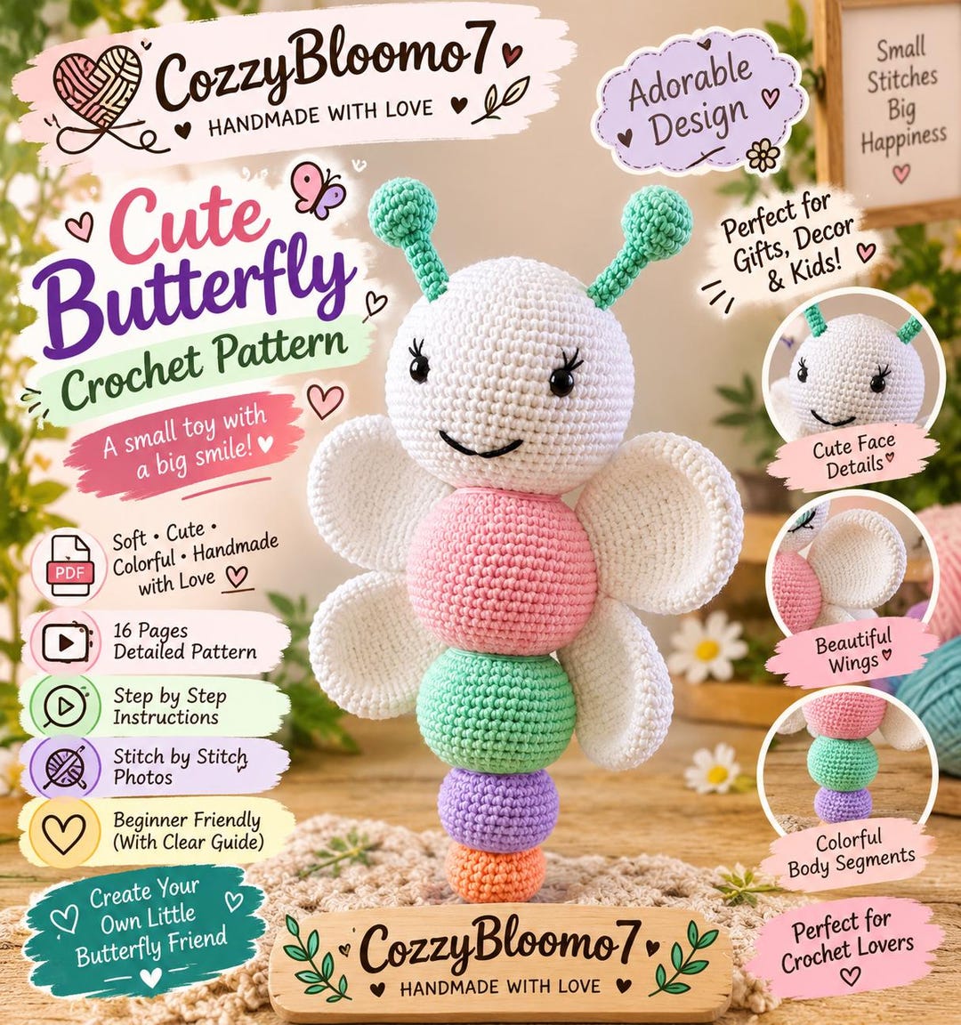 Butterfly Crochet Pattern, Caterpillar Amigurumi Stacking Toy ...