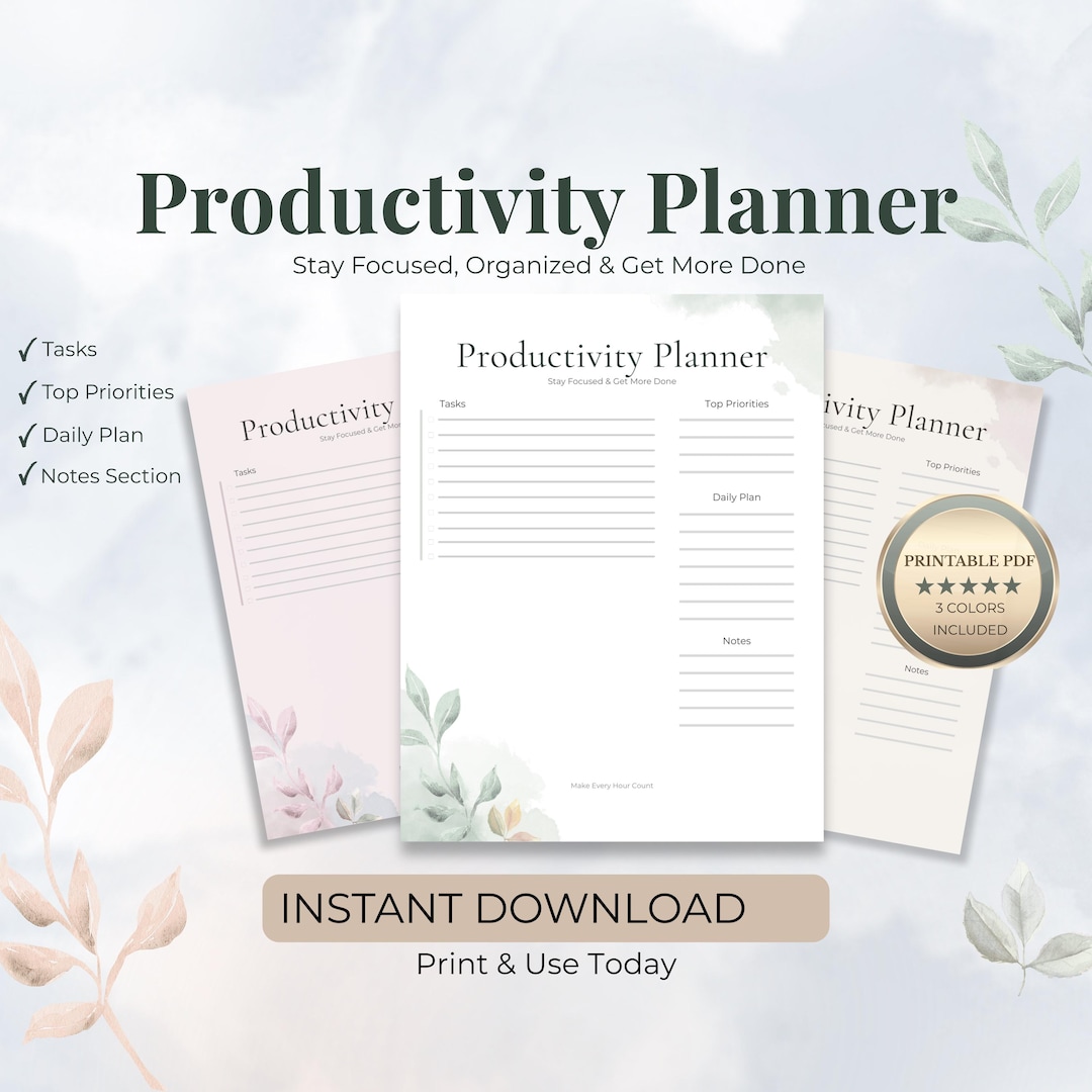 Productivity Planner Printable, Daily Planner PDF, to Do List, Focus ...