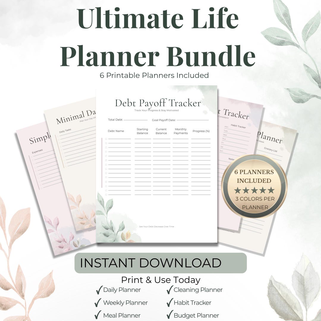 Get Your Life Together Printable Planner Bundle, Daily Weekly Habit ...