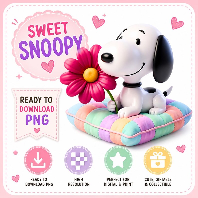 Snoopy Digital Snoopy PNG, Flower PNG, Watercolor Snoopy Clipart, Peanuts, Digital ...