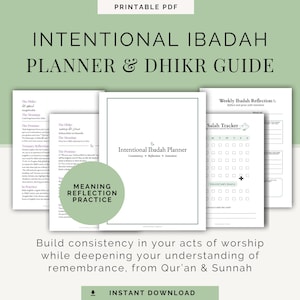 Islamic Ibadah Planner + Dhikr Guide Set Printable PDF, Daily Worship Planner + Authentic Dhikr with Meaning & Reflection, Adhkar, Habits