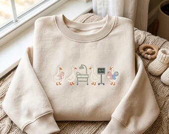 Bluza z haftowanym motywem gęsi, mama i pielęgniarka, koszulka poporodowa, zabawny top dla mamy i dziecka, prezent dla pielęgniarki noworodkowej